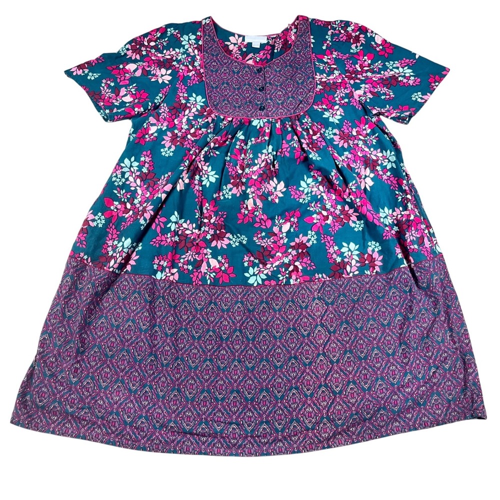 Only Necessities Womens 2X Floral Cotton Lounger Nightgown House Dress MuuMuu